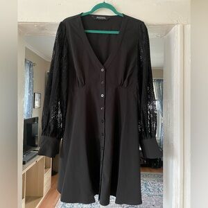 Disturbia Covenant Lace Sleeve Button Up Mini Dress